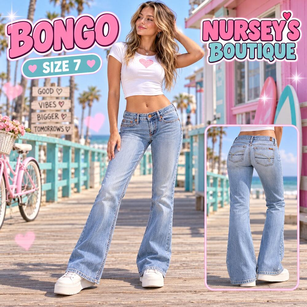 Vintage Y2K Bongo Jeans Size 7 Low Rise Light Wash Flare Stretch Denim